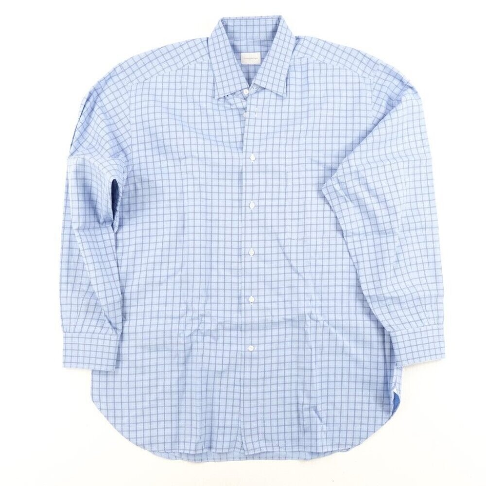 Ermenegildo Zenga Men's 17.5 Blue Windowpane Plaid Check Button Down Shirt 44